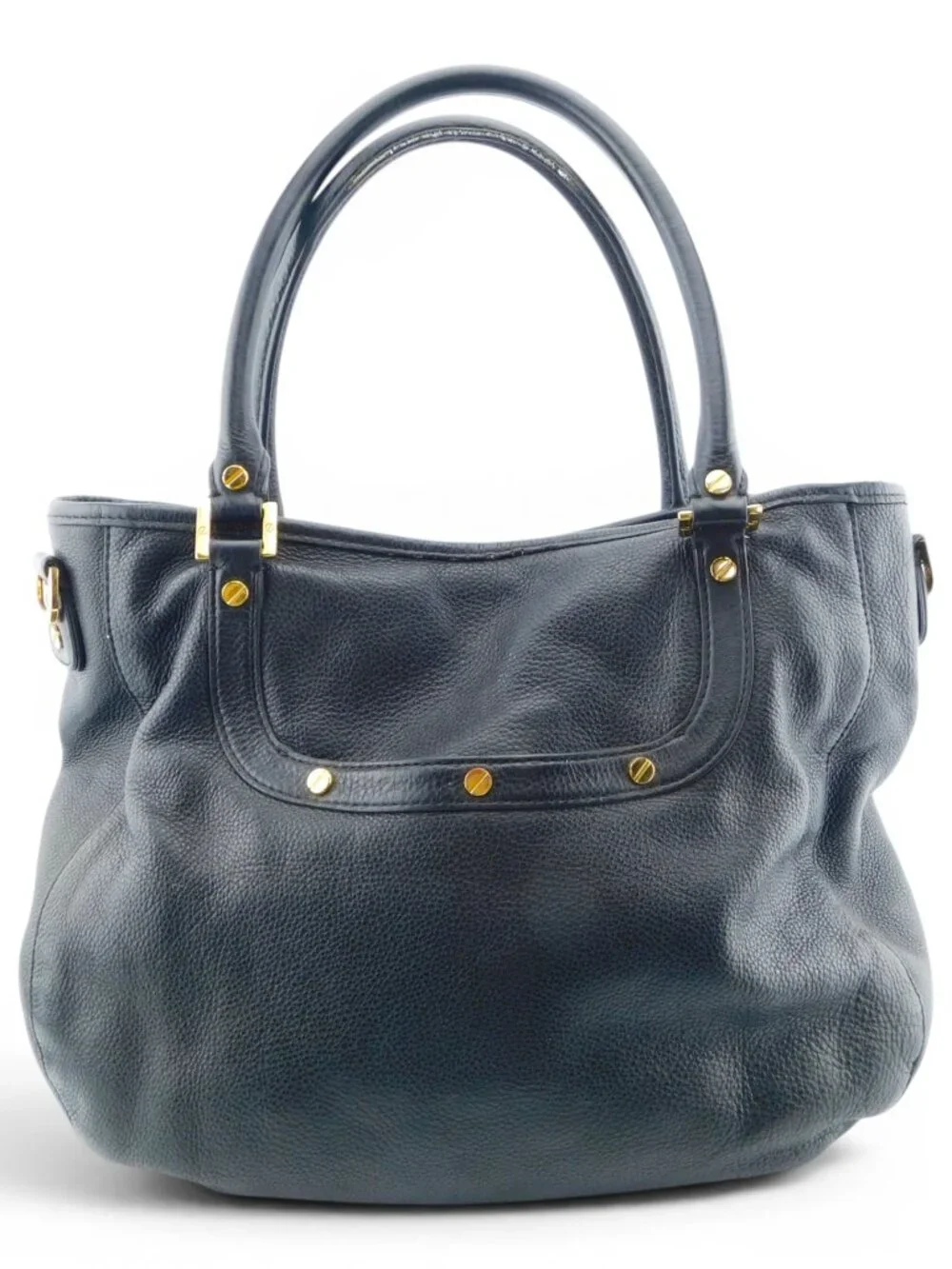 Tory Burch Logo Black Pebble Grain Leather Tote Handbag